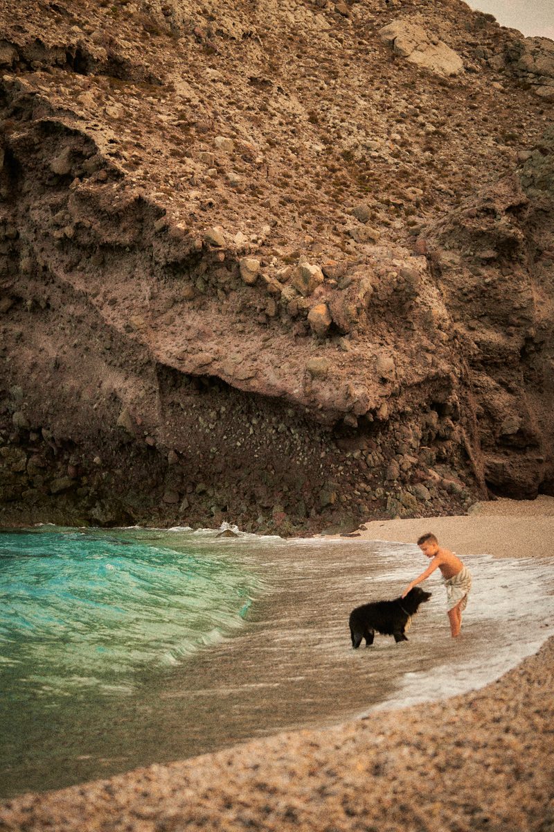Niño con perro playa